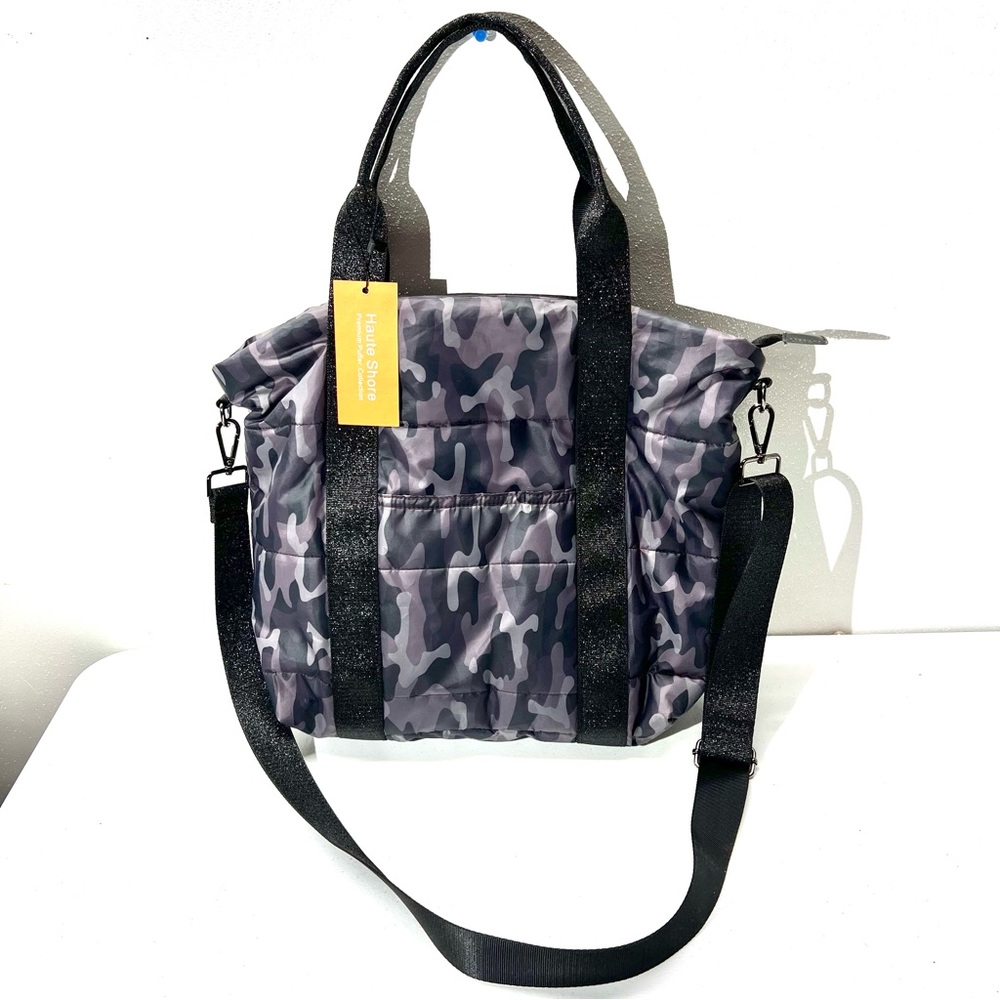 Haute Shore JUMP Nylon Camouflage Print Puffer Bag W/ Handles & Detachable Strap